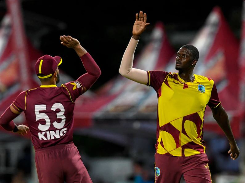 West Indies beat England 3-2 in the fifth T20I, with local hero Jason Holder taking five wickets.